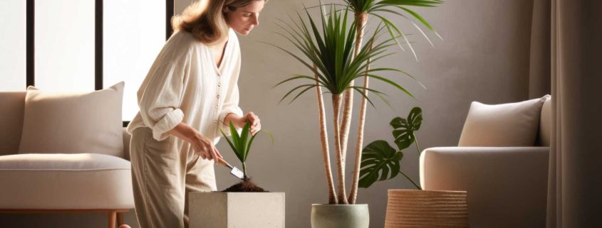 woman tending her indoor plants